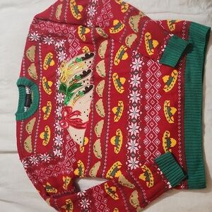 Blizzard Bay Red and Green Taco Sweater EUC
